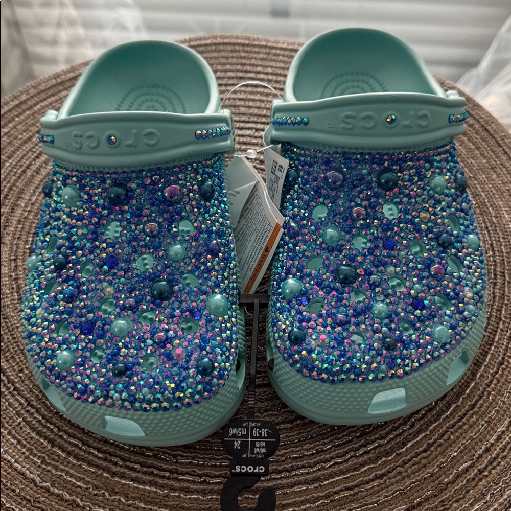 Embellished Rhinestone Pearls Bedazzled BLING Crocs Classic Clog Size US W8 38